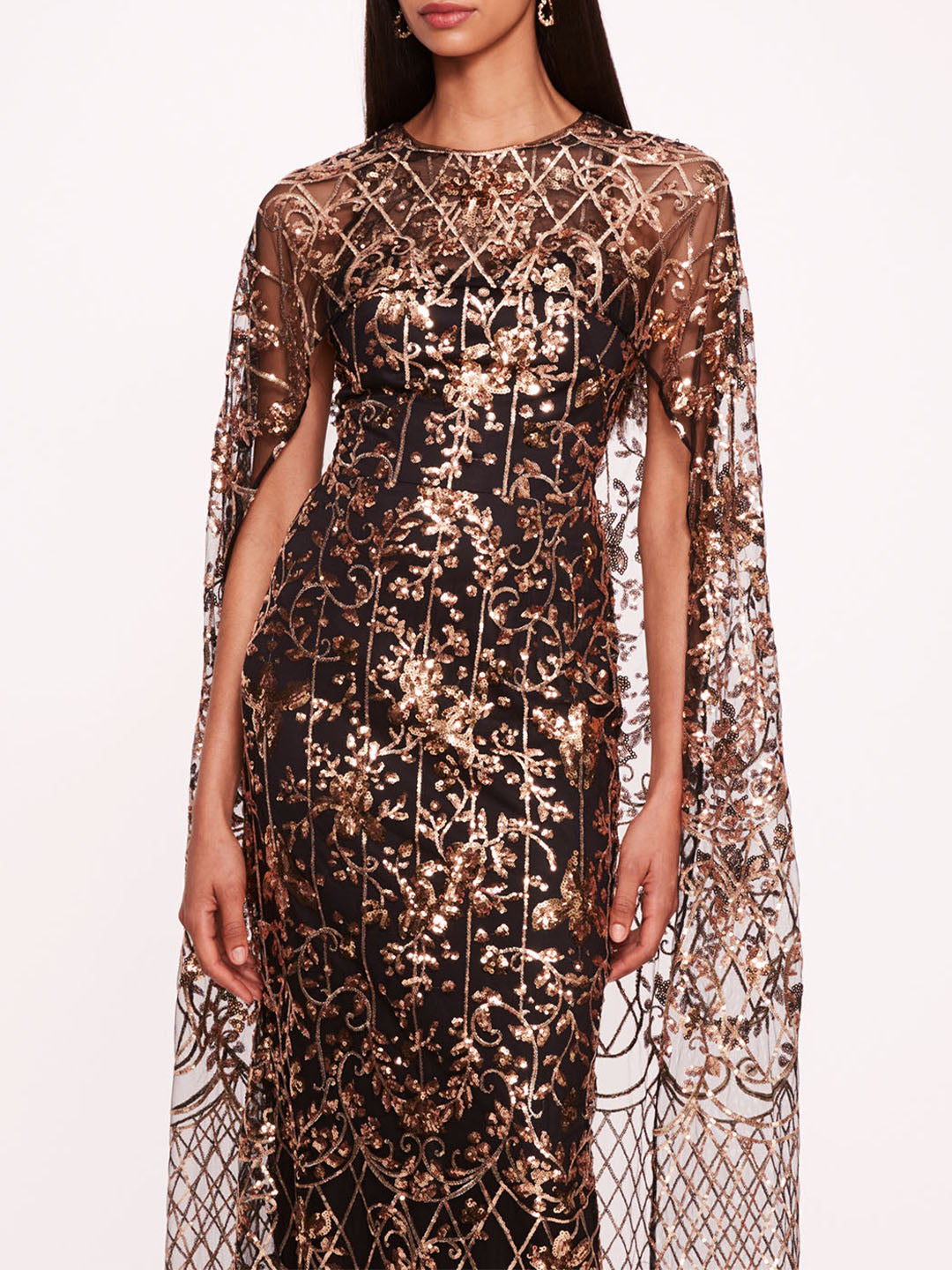 Sequin Lattice Cape Gown | Marchesa