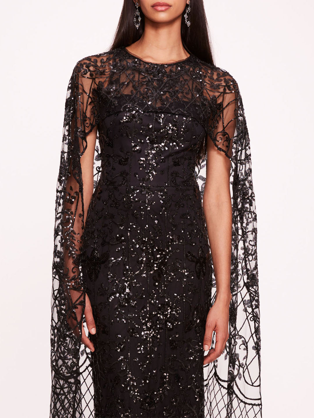 Sequin Lattice Cape Gown | Marchesa