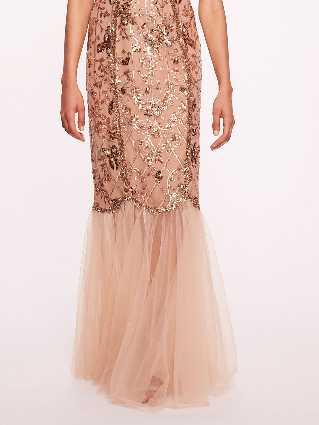 Sequin Lattice Strapless Gown | Marchesa