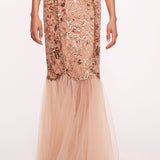 Sequin Lattice Strapless Gown | Marchesa