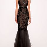 Sequin Lattice Strapless Gown | Marchesa