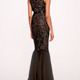 Sequin Lattice Strapless Gown | Marchesa