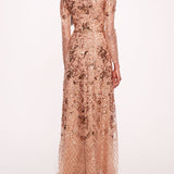 Sequin Lattice Sleeved Gown