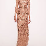 Sequin Lattice Sleeved Gown