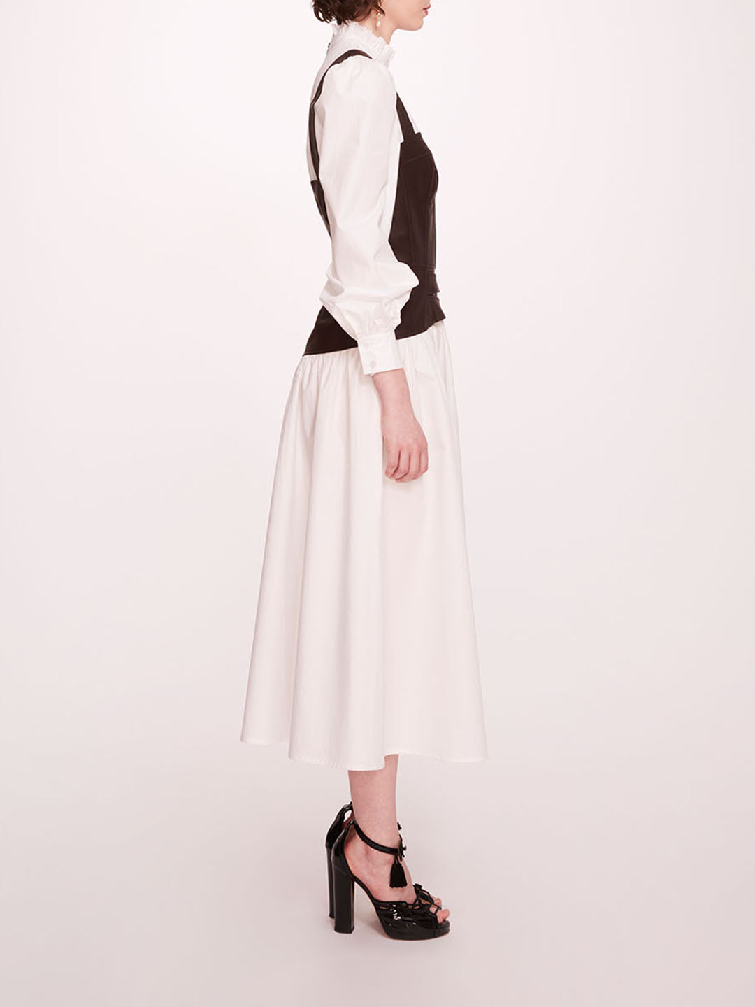 Faux Leather Poplin Corset Dress | Marchesa