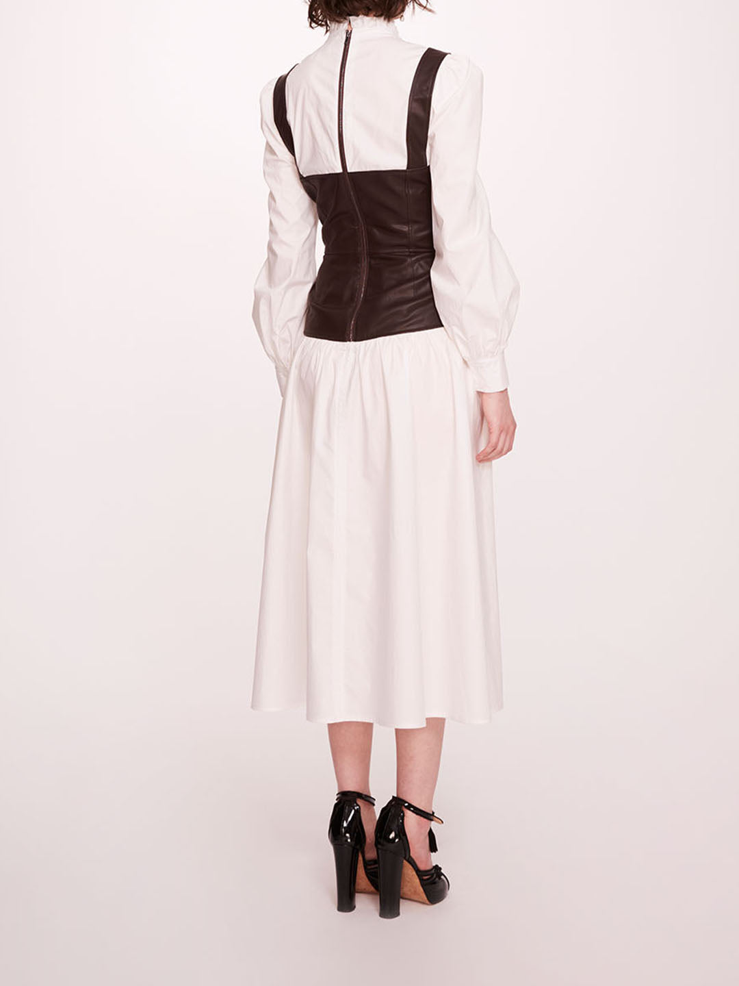 Faux Leather Poplin Corset Dress | Marchesa