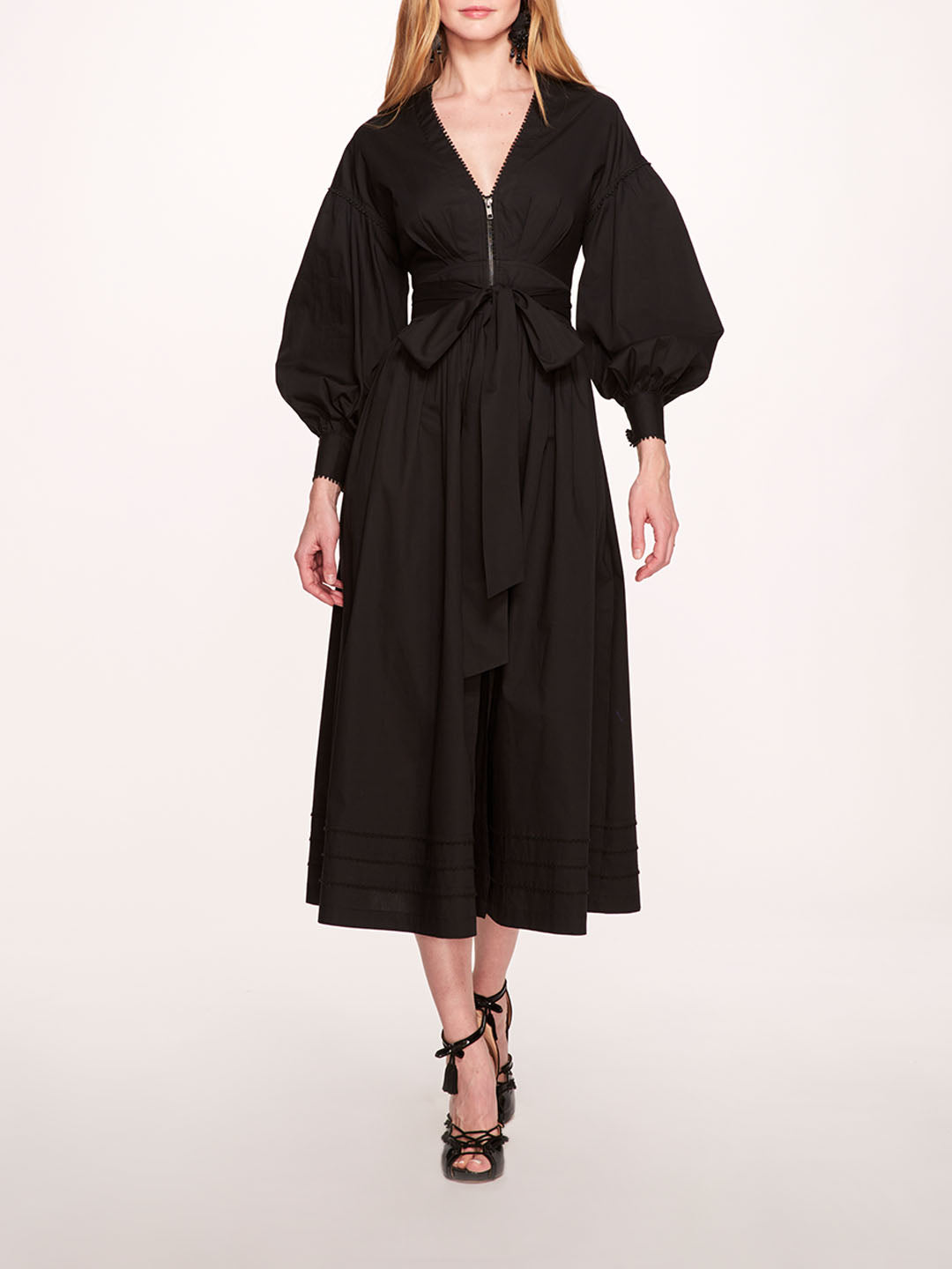 Poplin Midi V-Neck Dress | Marchesa