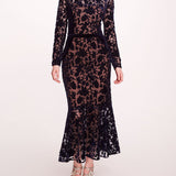 Long Sleeve Velvet Midi Dress | Marchesa