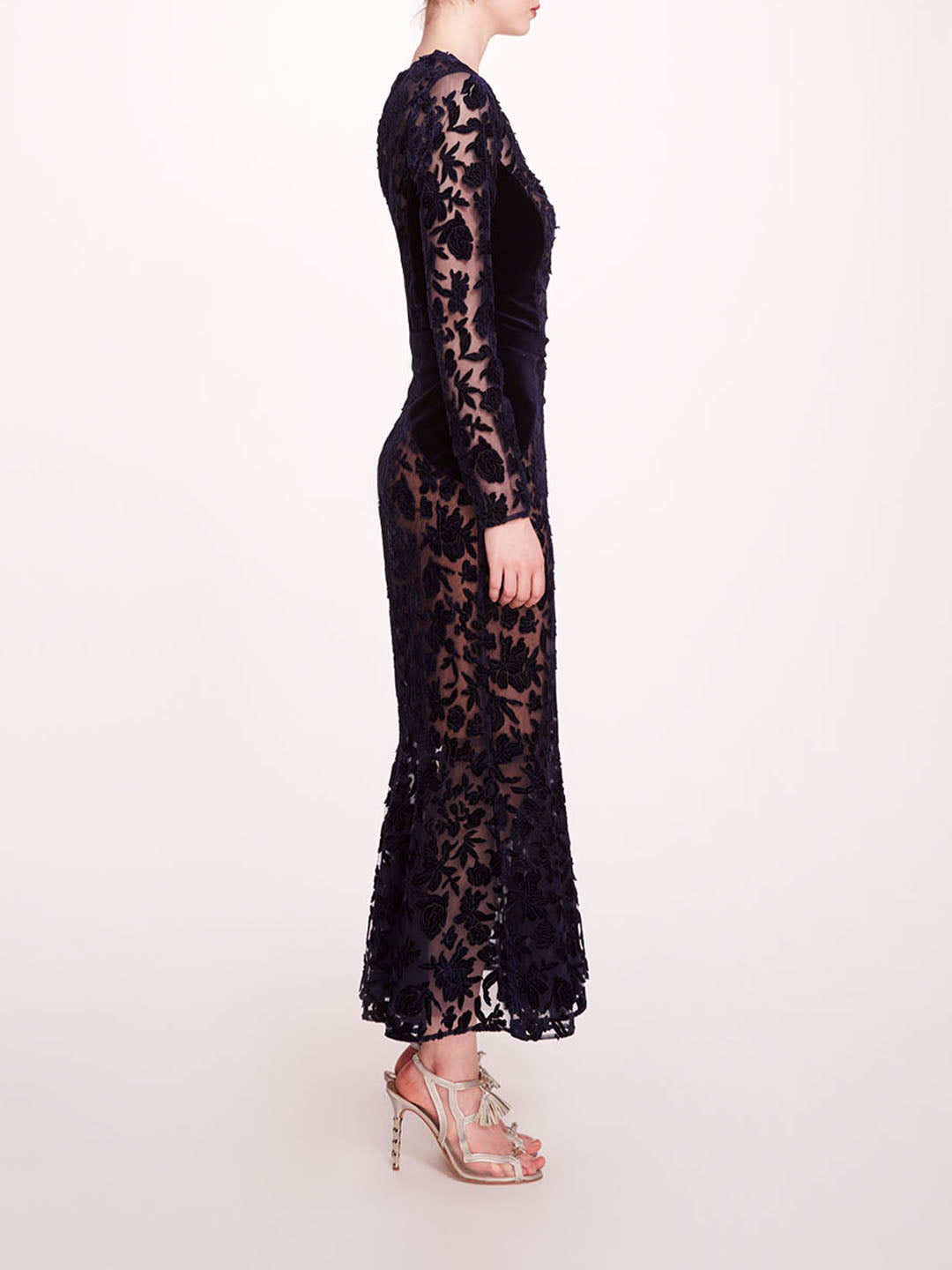 Long Sleeve Velvet Midi Dress | Marchesa