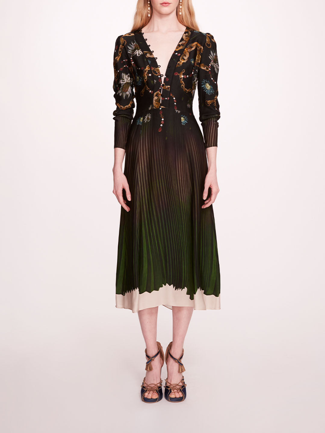 Viscose Georgette V-Neck Dress | Marchesa