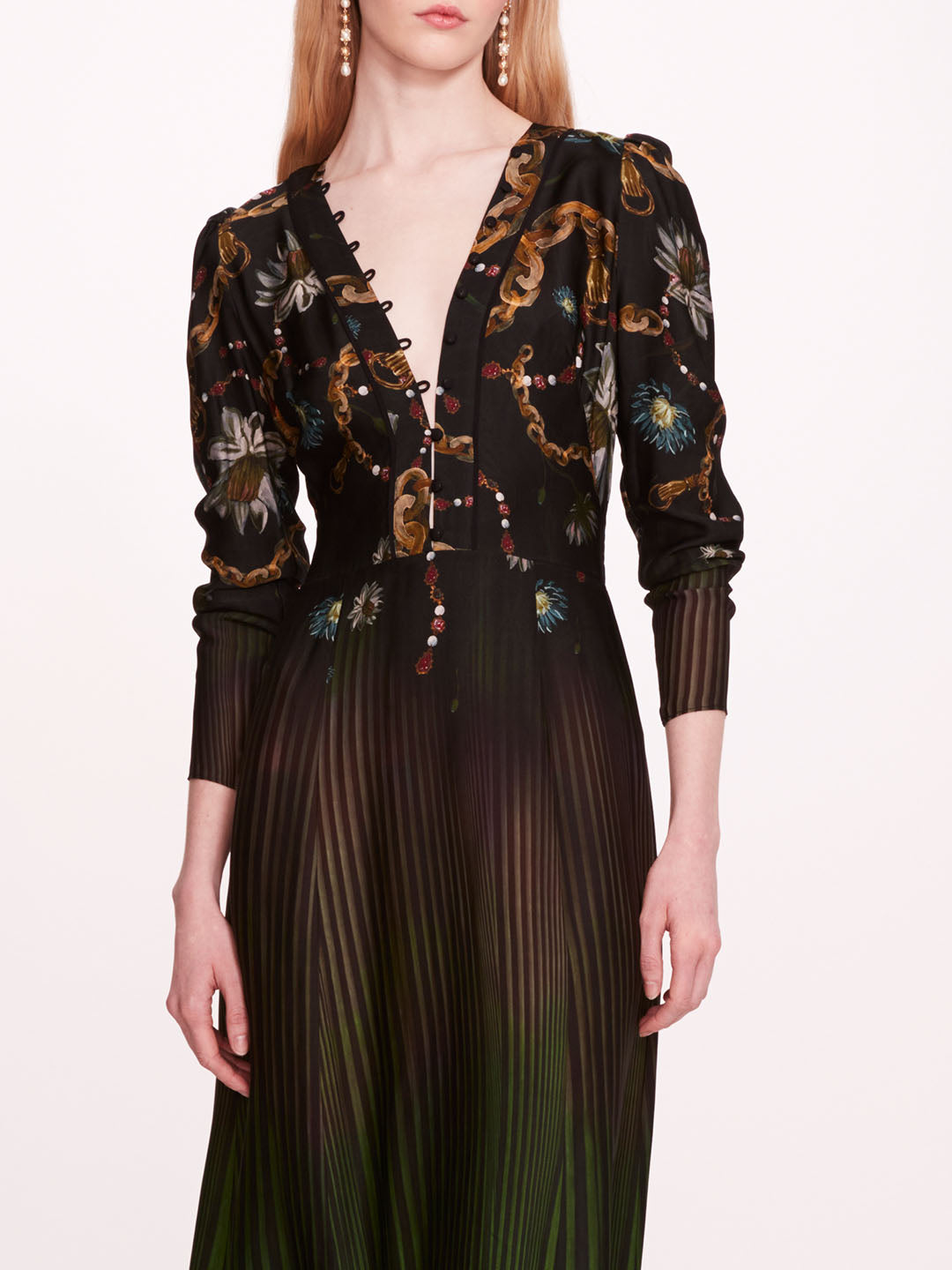 Viscose Georgette V-Neck Dress | Marchesa
