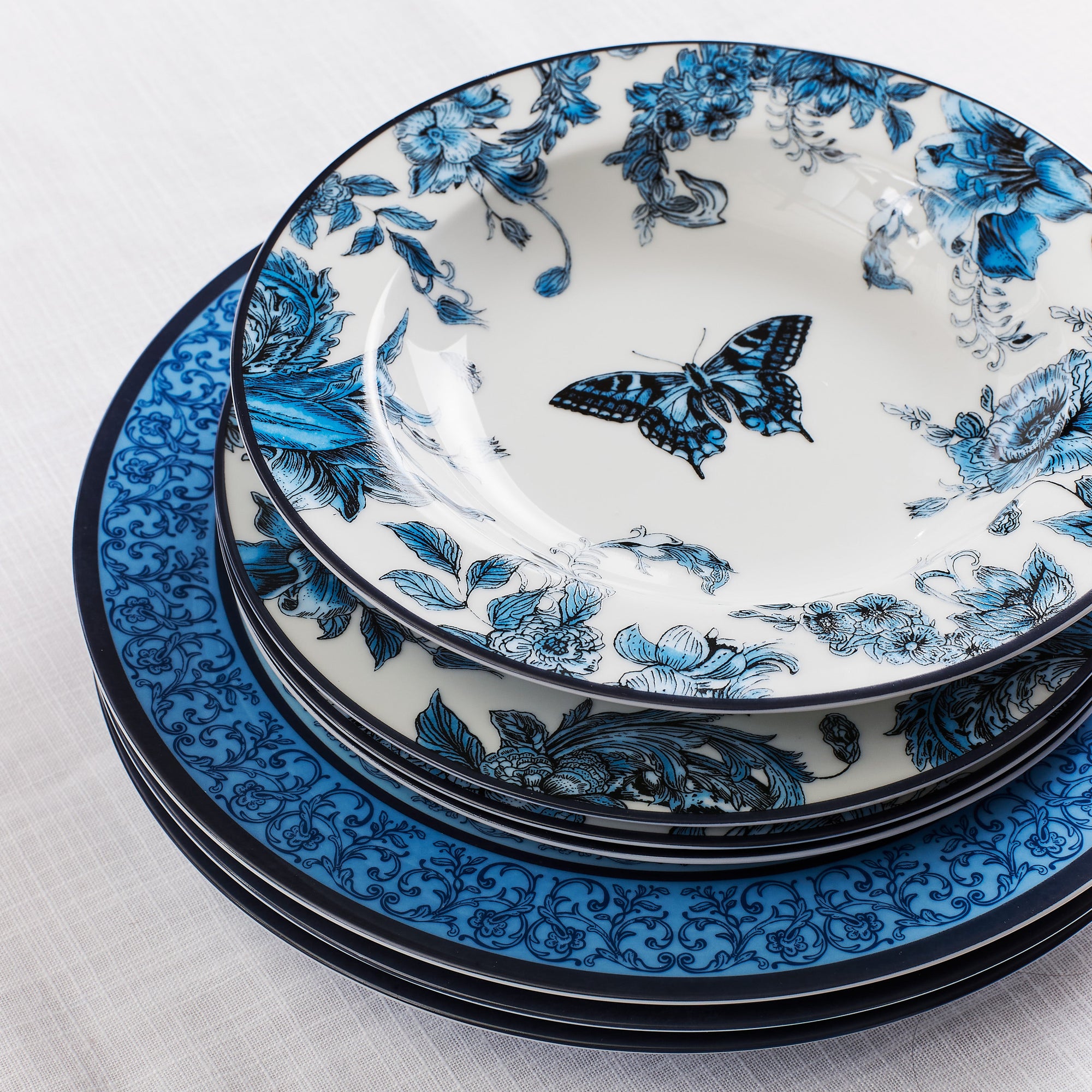 Marchesa Monarcha Porcelain 12-Piece Dinnerware Set, Blue