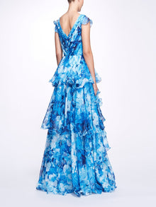 Sleeveless V-Neck Tiered Gown Marchesa