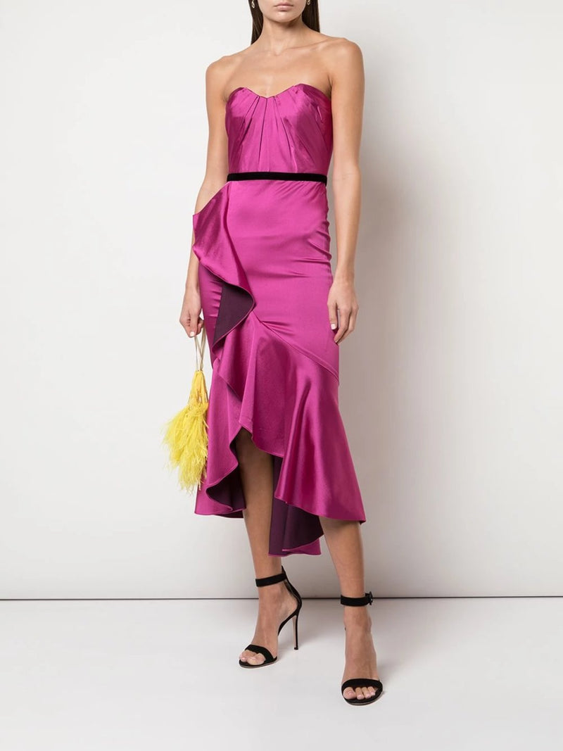 Draped Hi-Low Ruffle Cocktail Dress Marchesa
