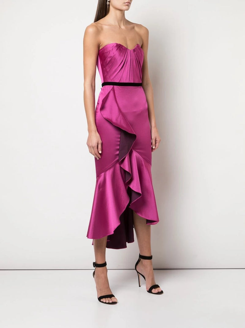 Draped Hi-Low Ruffle Cocktail Dress Marchesa