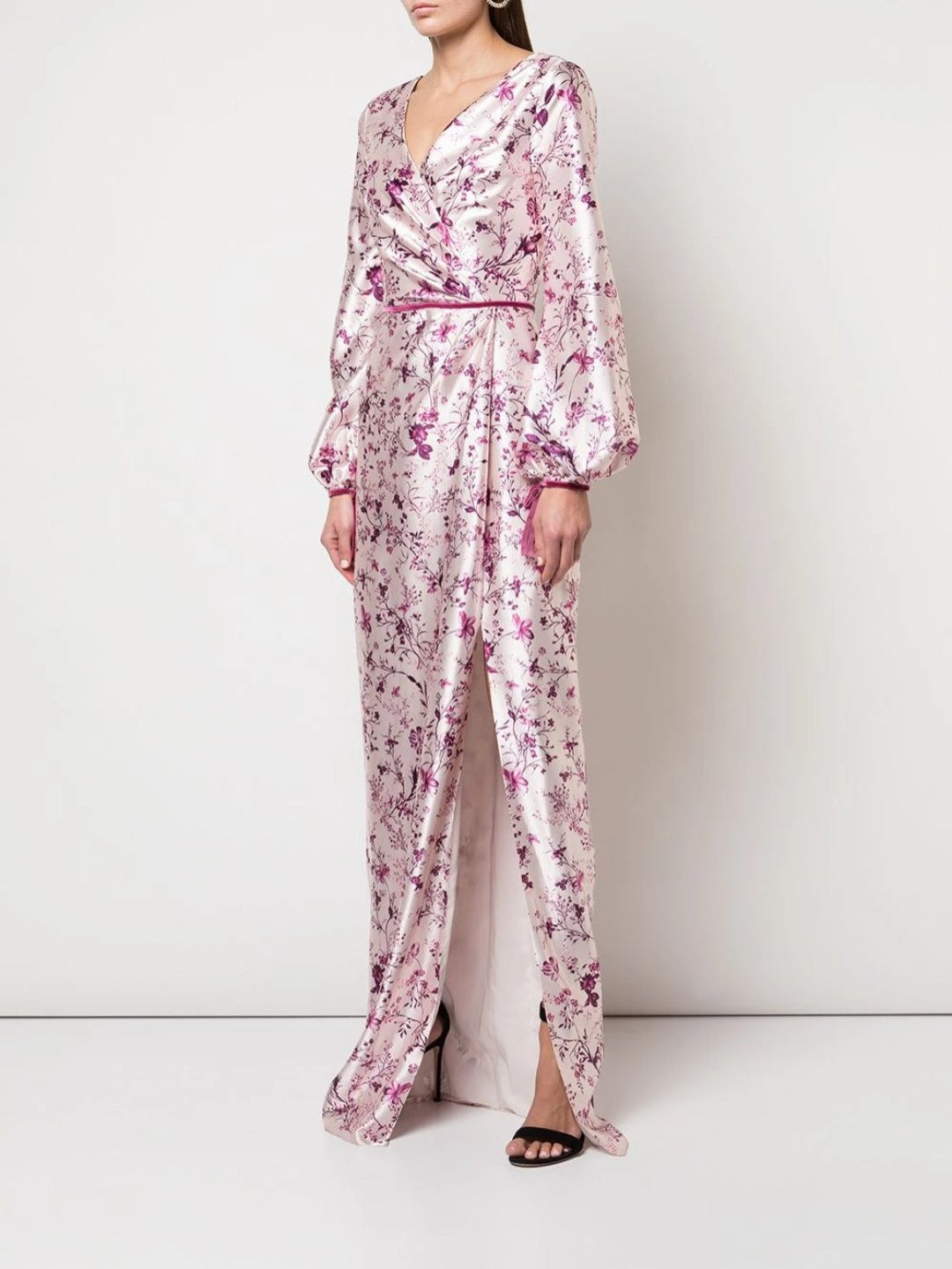Bishop Sleeve Floral Print Charm Gown Marchesa