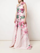 One-Shoulder Print Duchess Satin Ball Gown Marchesa