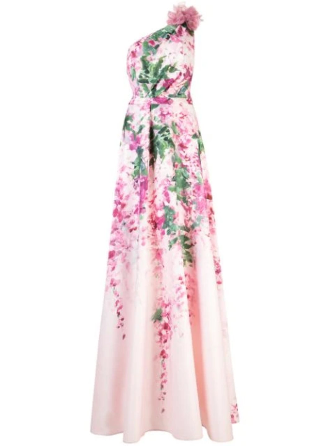 One-Shoulder Print Duchess Satin Ball Gown Marchesa