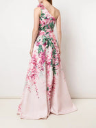 One-Shoulder Print Duchess Satin Ball Gown Marchesa