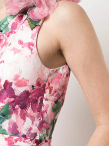 One-Shoulder Print Duchess Satin Ball Gown Marchesa