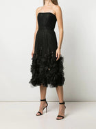 Strapless Glitter Tea-Length Tulle Gown | Marchesa