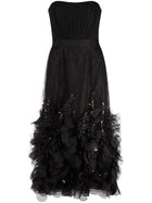 Strapless Glitter Tea-Length Tulle Gown | Marchesa