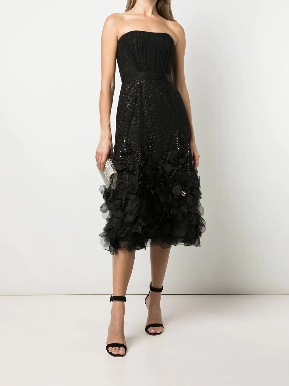 Strapless Glitter Tea-Length Tulle Gown | Marchesa