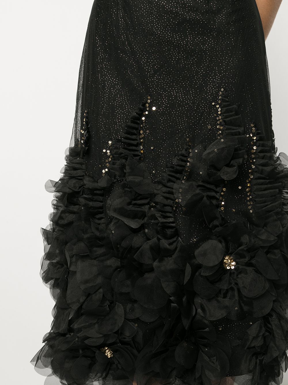 Strapless Glitter Tea-Length Tulle Gown | Marchesa