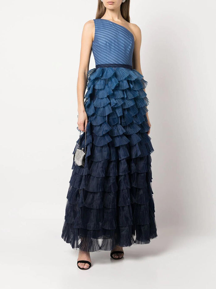 One Shoulder Tiered Ruffle Gown | Marchesa