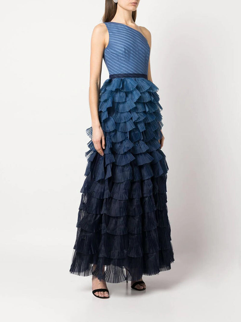 One Shoulder Tiered Ruffle Gown | Marchesa