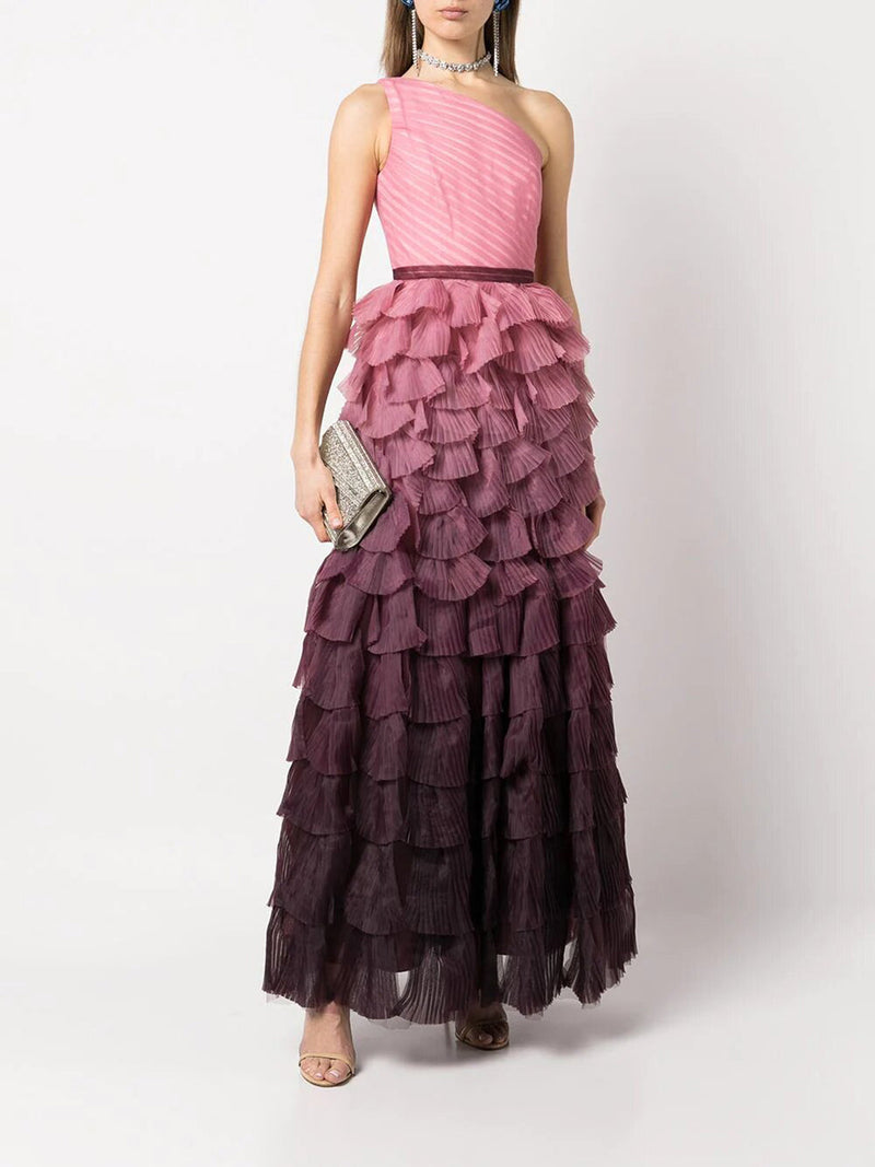 One Shoulder Tiered Ruffle Gown | Marchesa