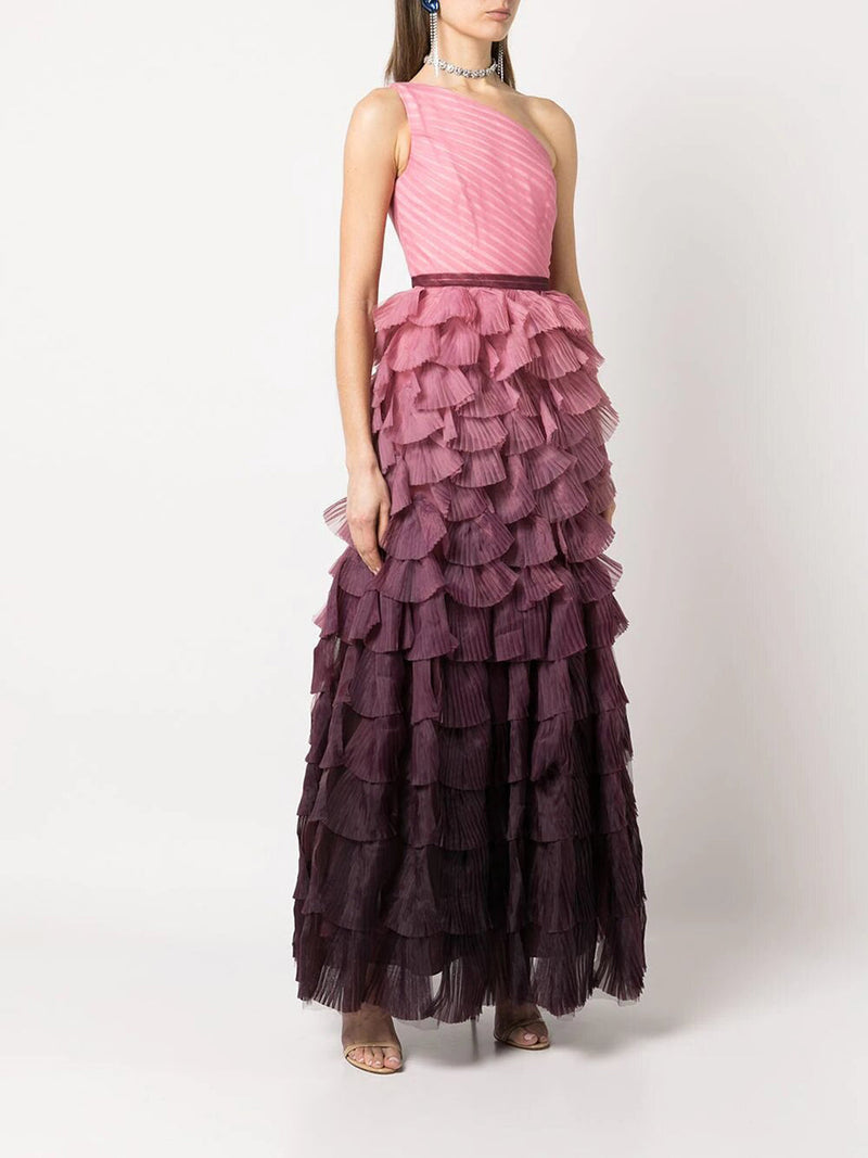 One Shoulder Tiered Ruffle Gown | Marchesa