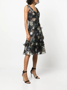 Floral Printed Midi Tiered Dress Marchesa