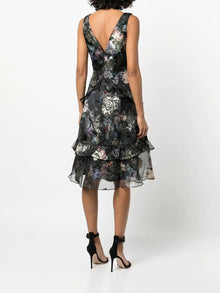 Floral Printed Midi Tiered Dress Marchesa