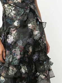 Floral Printed Midi Tiered Dress Marchesa