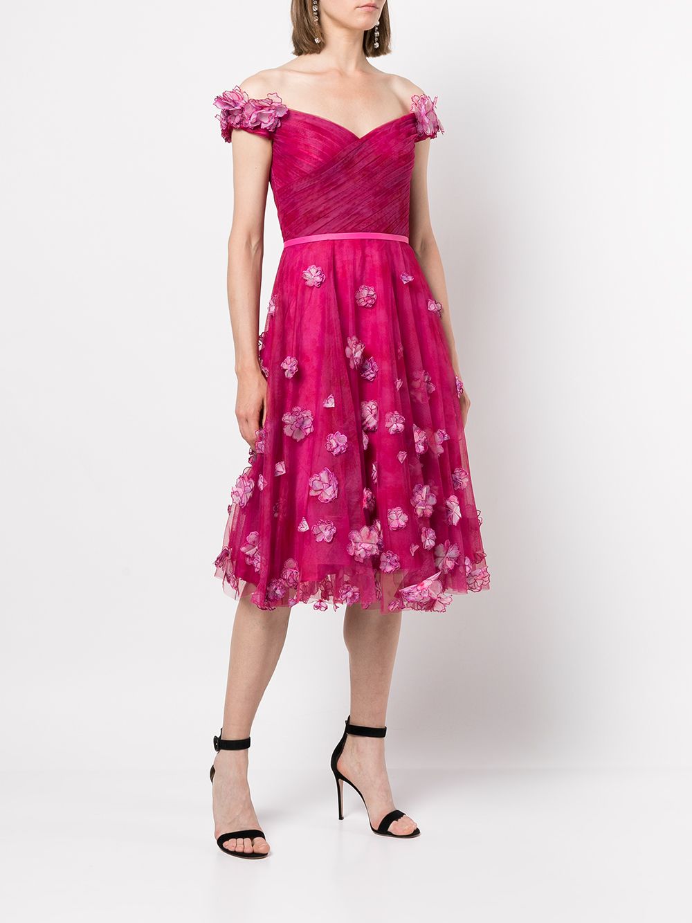 Off Shoulder Cocktail With Ombre 3d Flowers | Marchesa