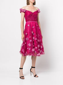 Off Shoulder Cocktail With Ombre 3d Flowers | Marchesa