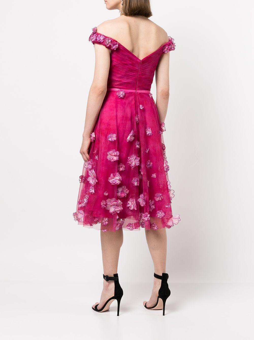 Off Shoulder Cocktail With Ombre 3d Flowers | Marchesa