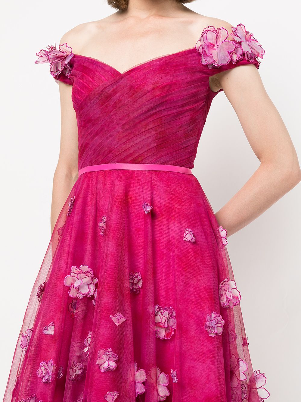 Off Shoulder Cocktail With Ombre 3d Flowers | Marchesa