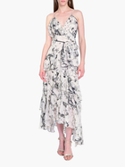 Swan Print Chiffon Ruffled Wrap Slip Maxi Dress