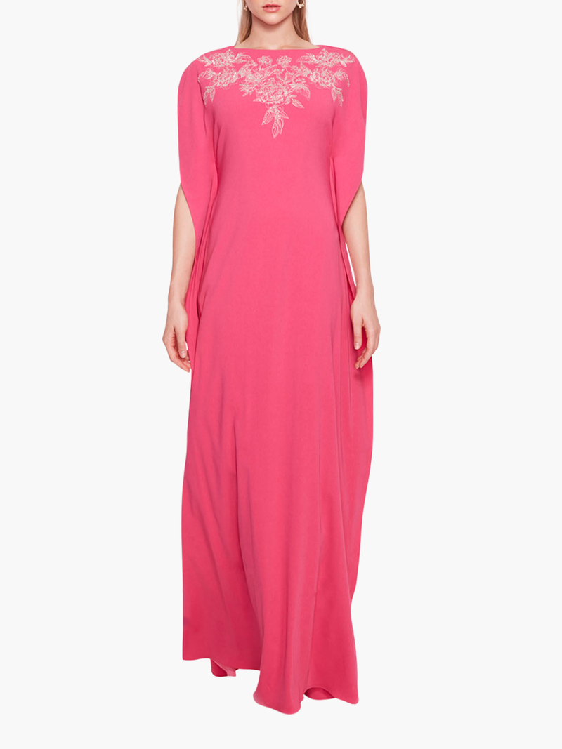 Embroidered Crepe Kaftan Gown