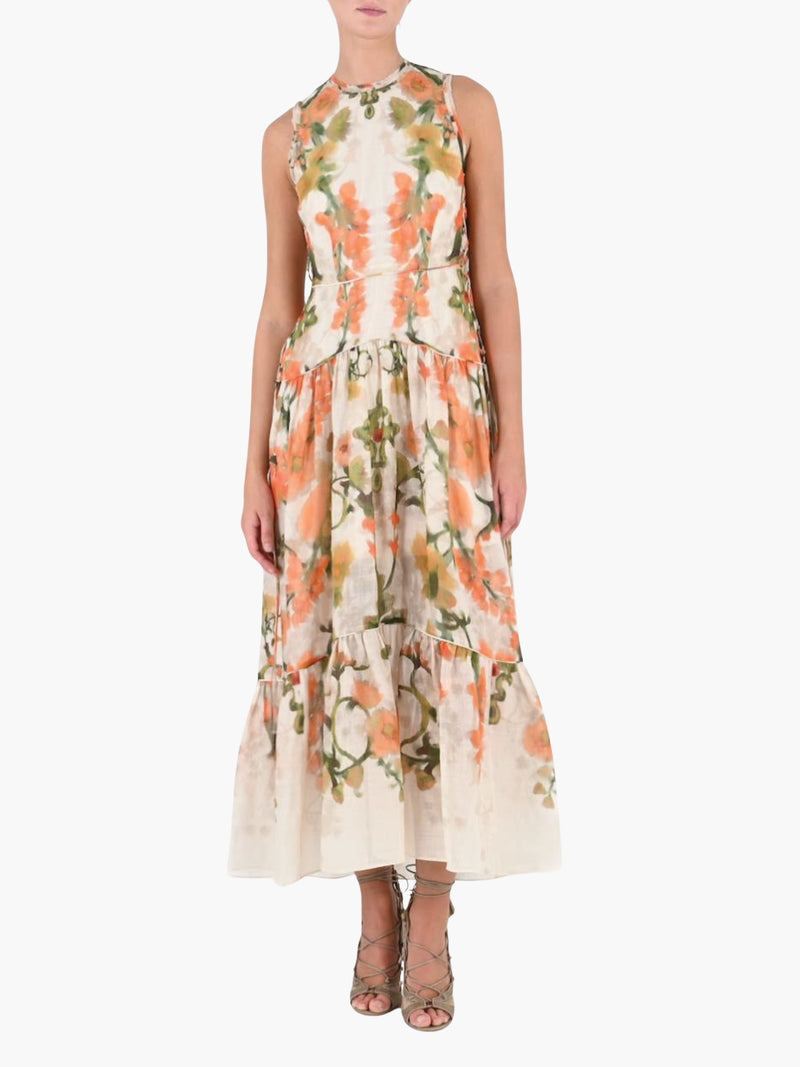 Ramie High Neck Tiered Maxi Dress