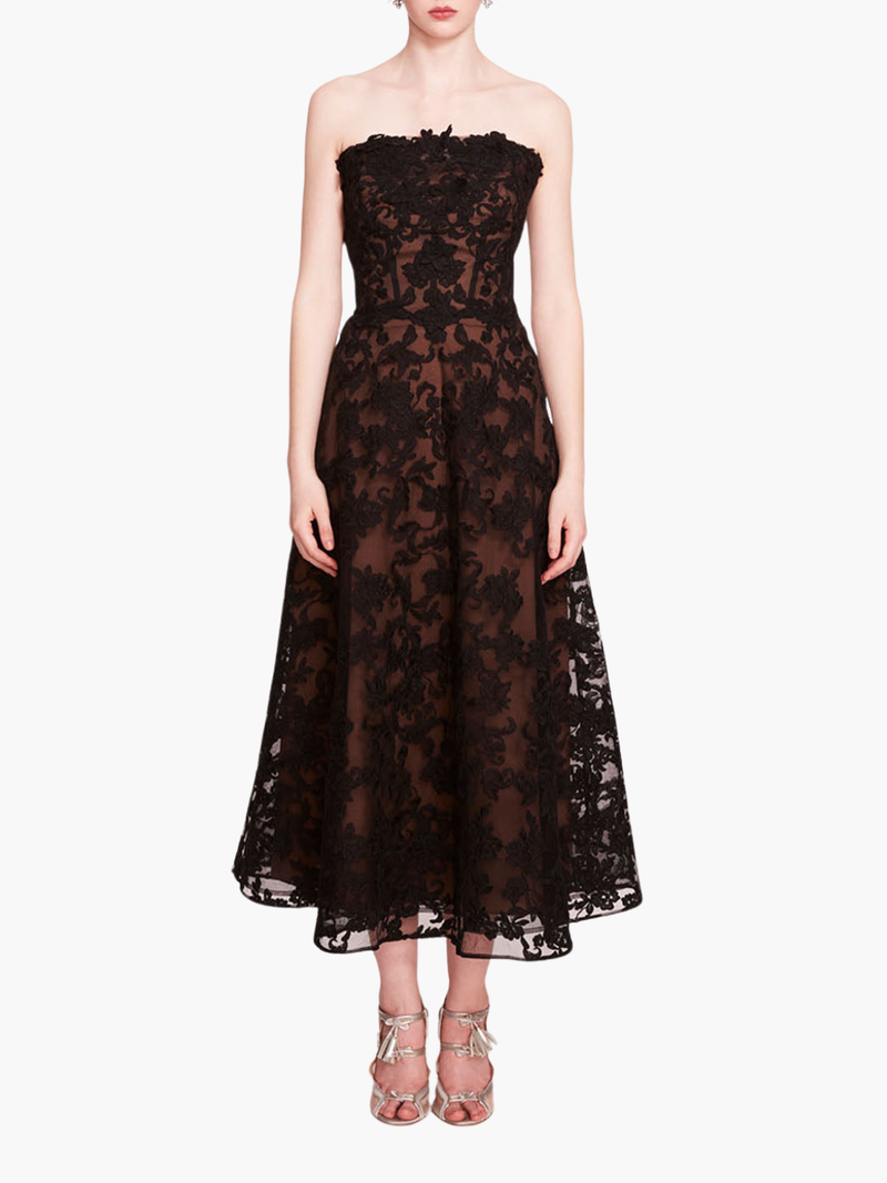 Strapless Corded Midi Dress