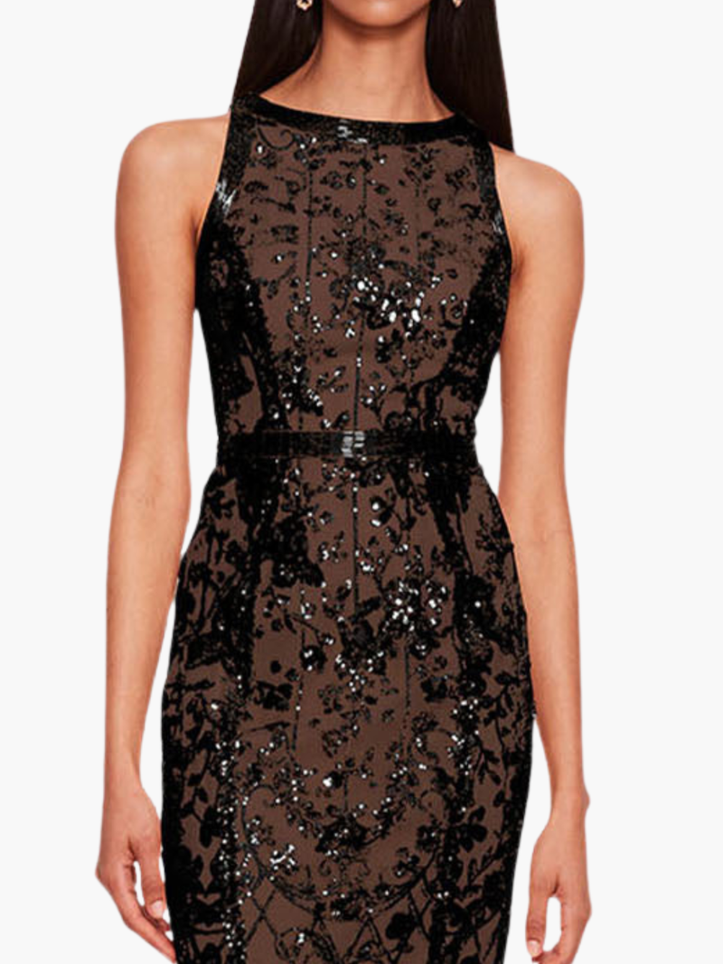 Sequin Lattice Strapless Gown