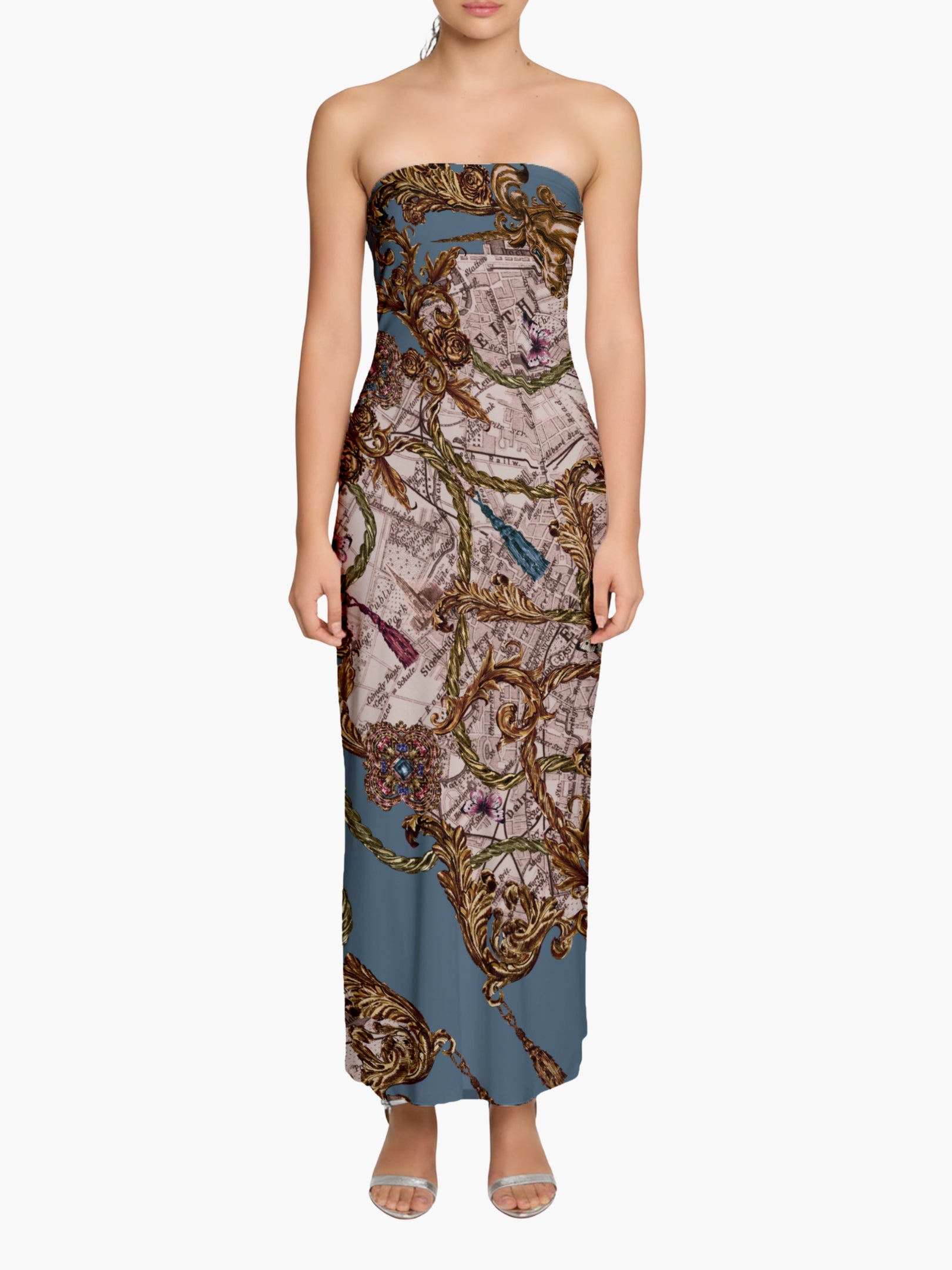 Jewel of Edinburgh Strapless Printed Midi Dress