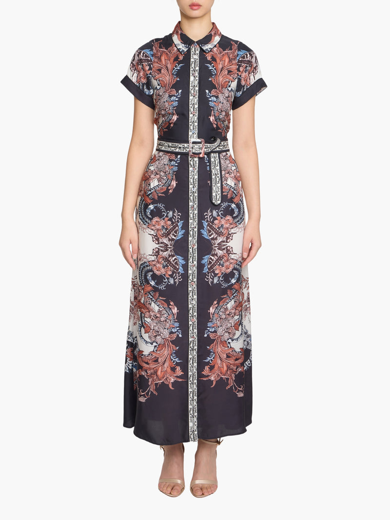 Belted Twill Shirt Maxi Dress