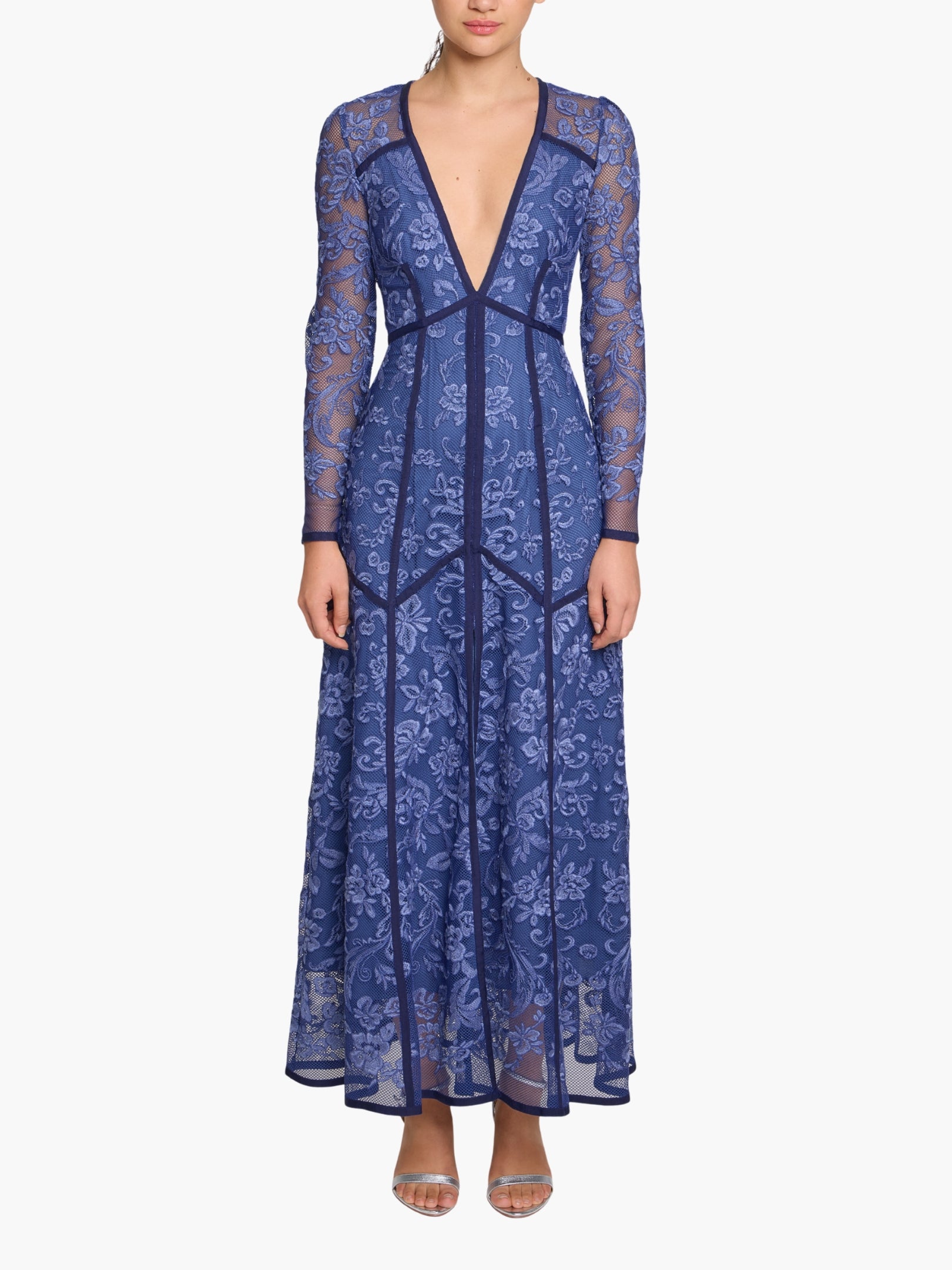 Victorian Corded Lace Deep V Button Maxi Dress