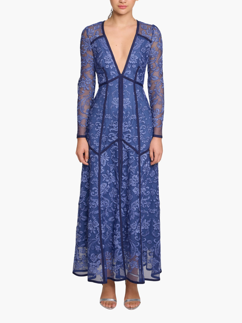 Victorian Corded Lace Deep V Button Maxi Dress