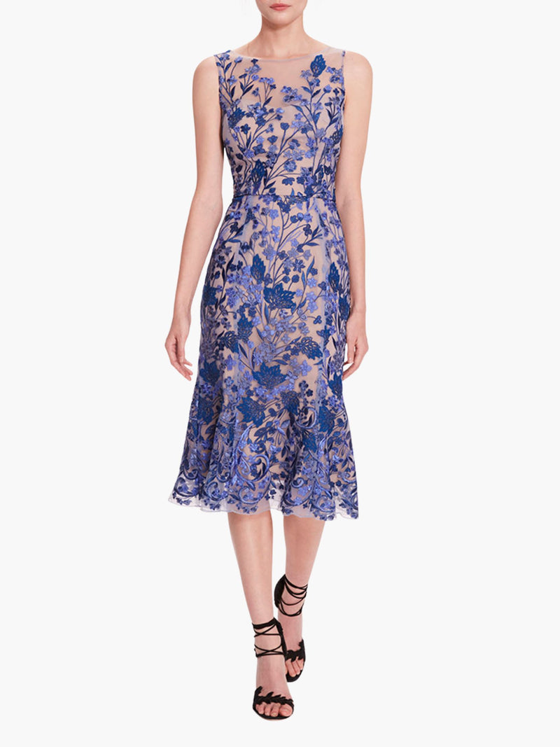 Embroidered Tulle Midi Dress