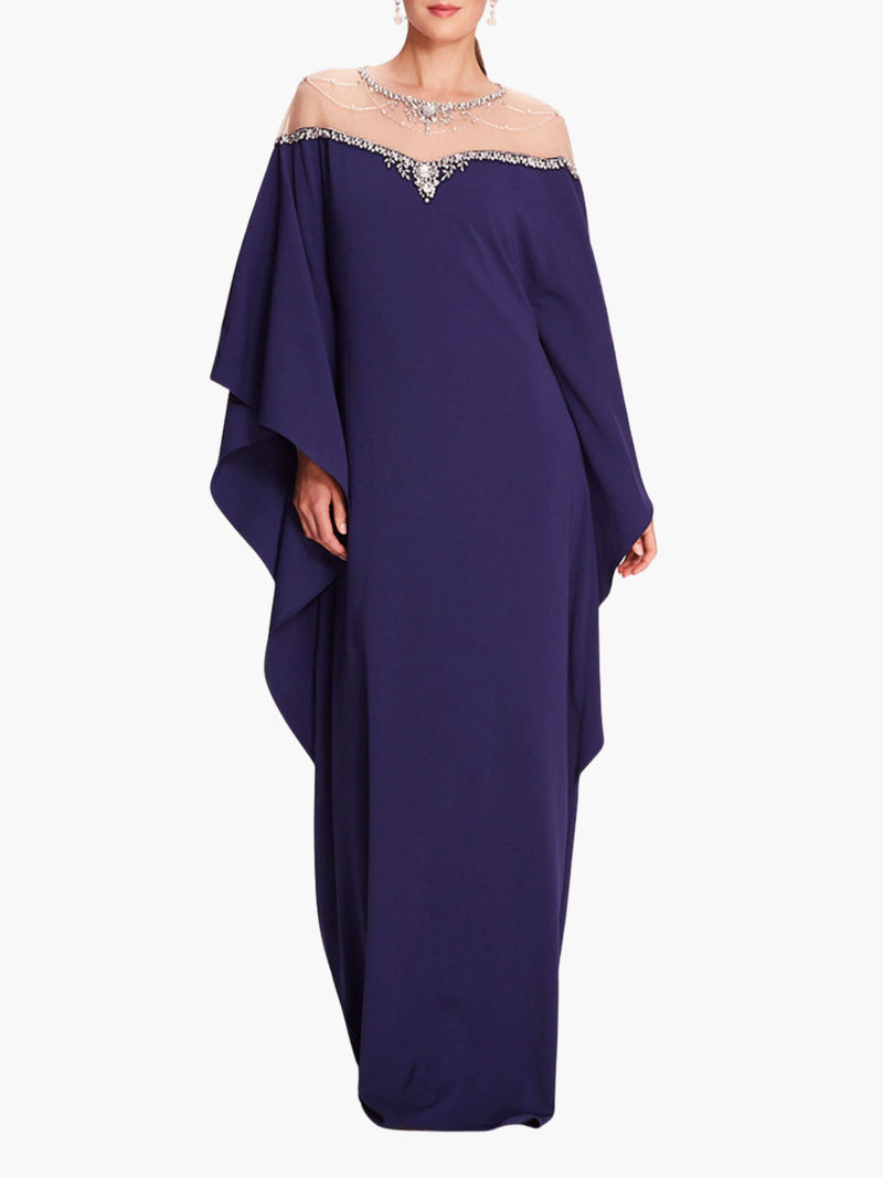 Embroidered Illusion Kaftan Gown
